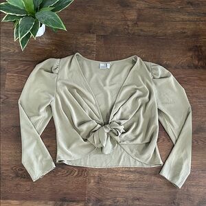 ASOS Wrap Top Olive Green Size 12 | V-Neck | Cropped Style Wrap Top